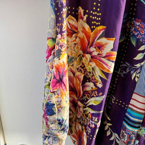 New Johnny Was Weller Topiary Hunter Kimono Purple Floral Reversible Tie Sz S - Picture 7 of 12